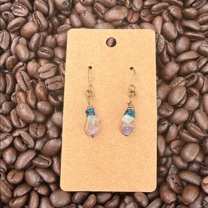 Handmade Blue Wire & Pastel Bead Dangle Earrings - Women Jewelry